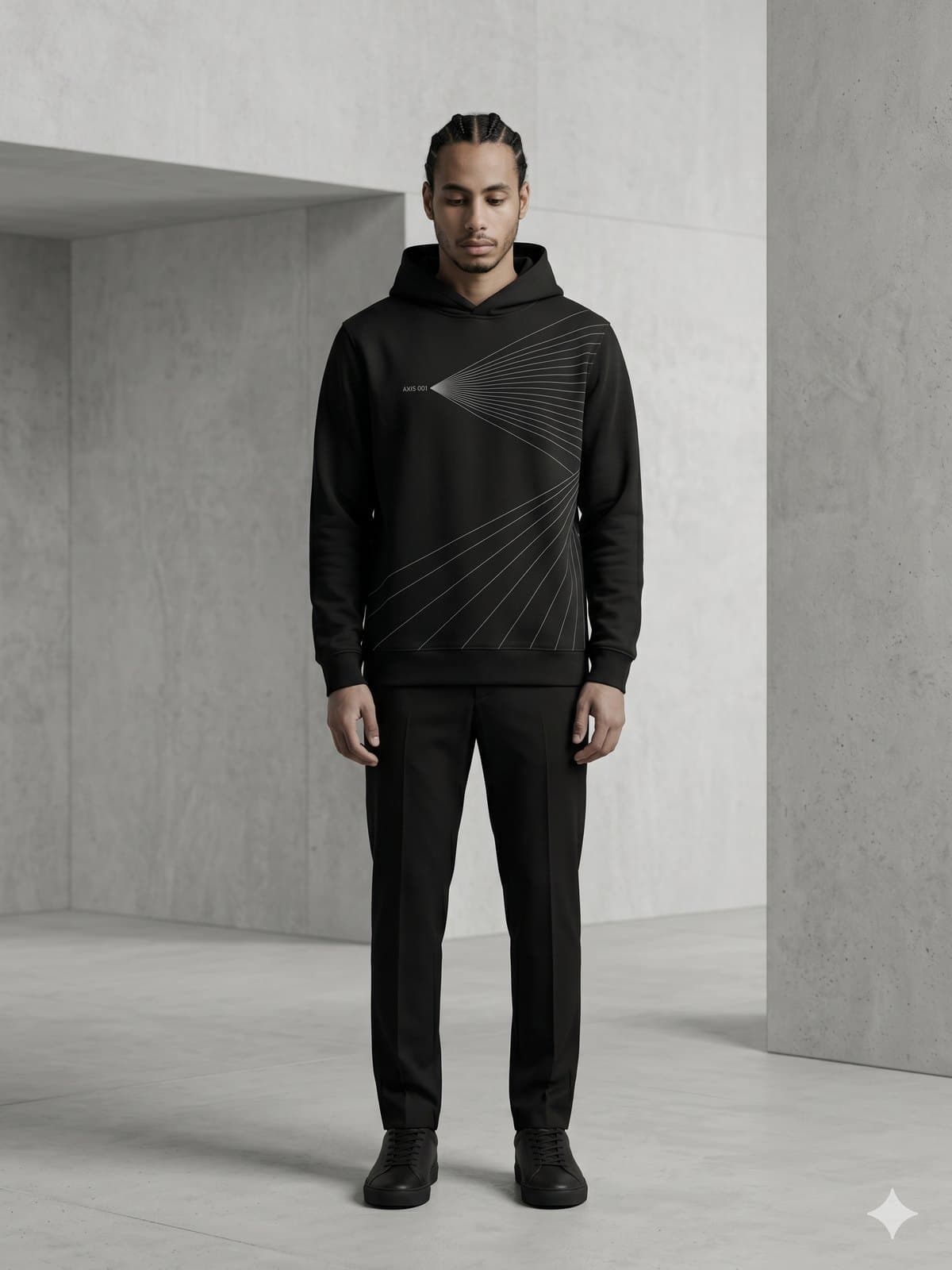 Hoodie Design A — Black — worn, front