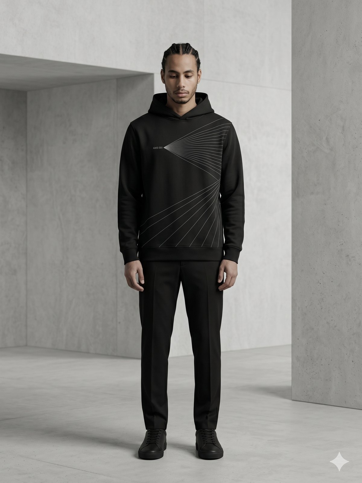 Hoodie Design A — Black — worn, front